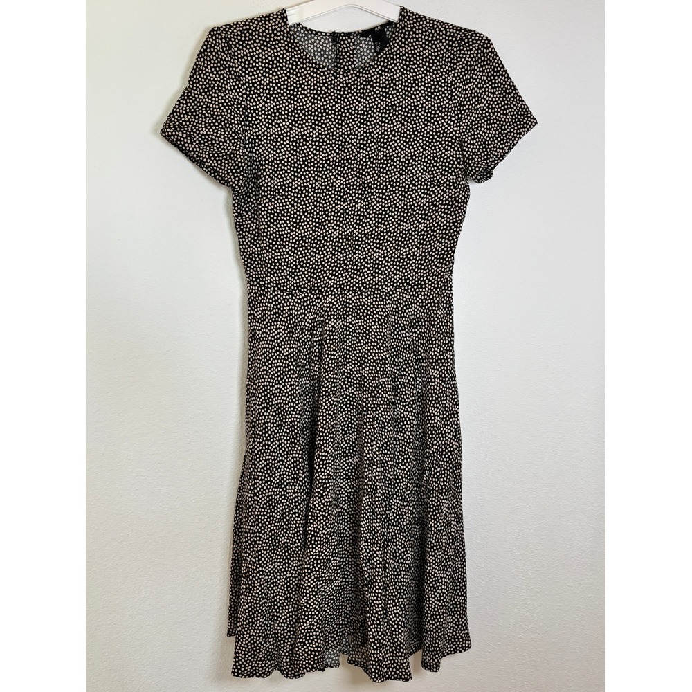 HM Black White Polka Dot Short Sleeve Fit Flare Midi Dress Size 10